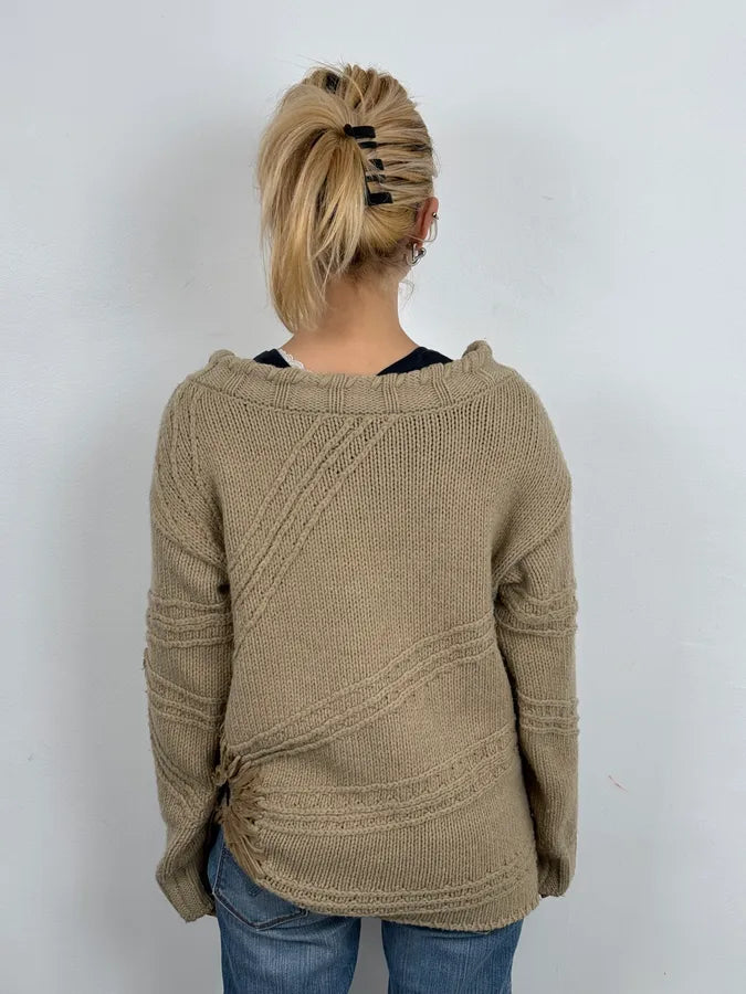 2000s Cavalli 3D Flowers Beige Knit Sweater QdkLzWr 2