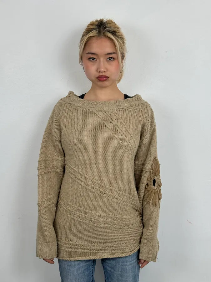 2000s Cavalli 3D Flowers Beige Knit Sweater QdkLzWr 1