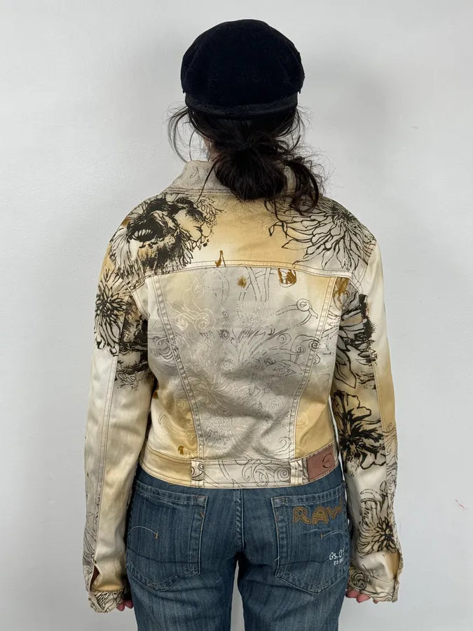 2000s Cavalli Beige Floral Buttoned Jacket BUVEwjC 2