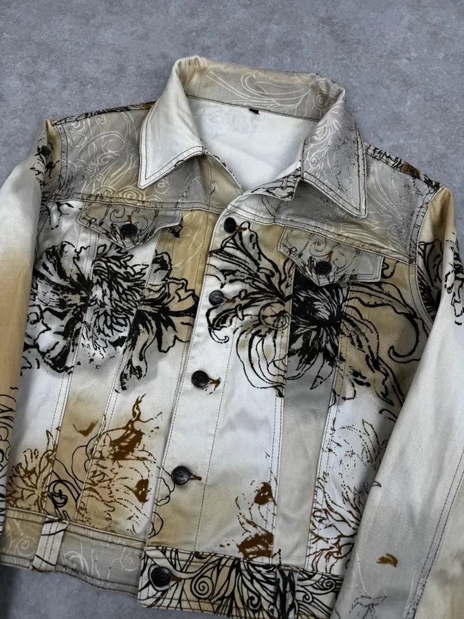 2000s Cavalli Beige Floral Buttoned Jacket BUVEwjC 4