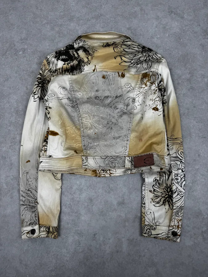 2000s Cavalli Beige Floral Buttoned Jacket BUVEwjC 3