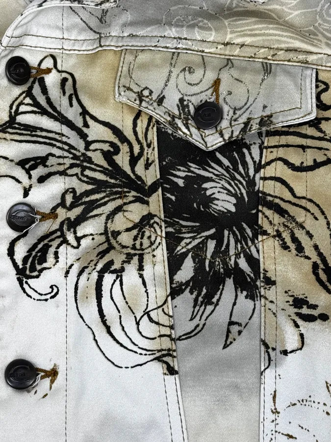 2000s Cavalli Beige Floral Buttoned Jacket BUVEwjC 7