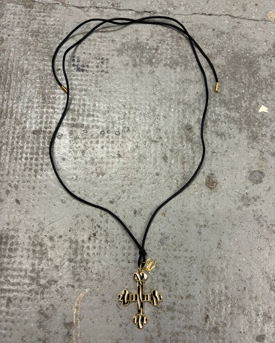 Cavalli Black & White Imperial Cross Necklace WhPTnCo 0