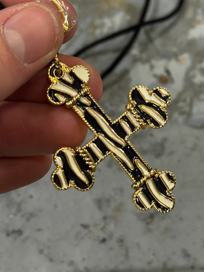 Cavalli Black & White Imperial Cross Necklace sNHHafY 8