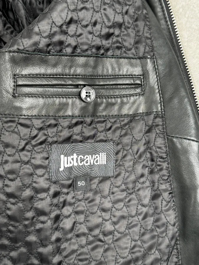 AW2015 Cavalli Black Aviator Leather Jacket JigDgHr 11