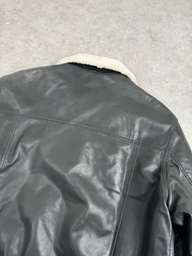 AW2015 Cavalli Black Aviator Leather Jacket JigDgHr 6