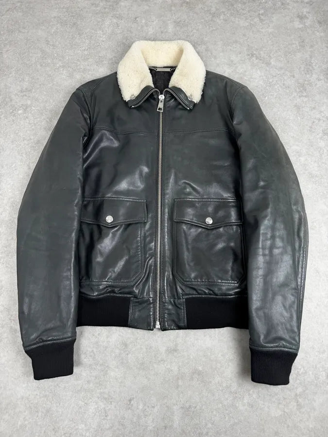 AW2015 Cavalli Black Aviator Leather Jacket JigDgHr 0