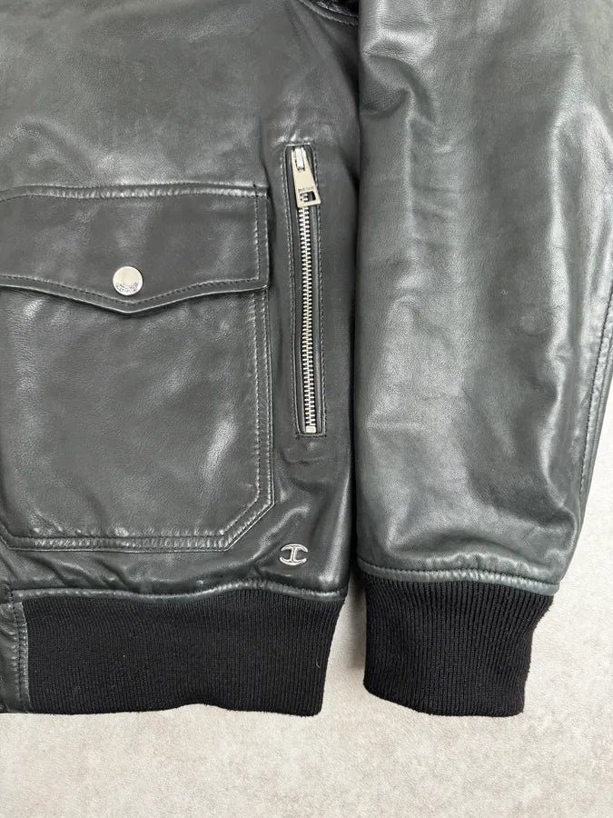 AW2015 Cavalli Black Aviator Leather Jacket JigDgHr 8