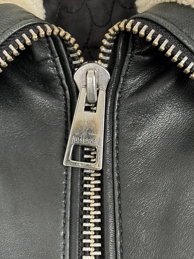 AW2015 Cavalli Black Aviator Leather Jacket JigDgHr 9