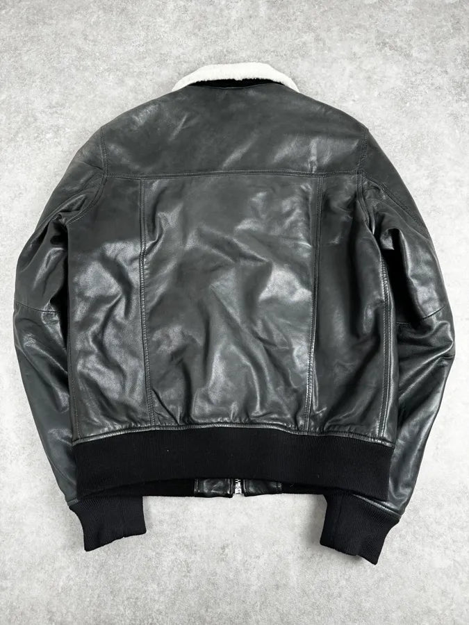 AW2015 Cavalli Black Aviator Leather Jacket JigDgHr 3
