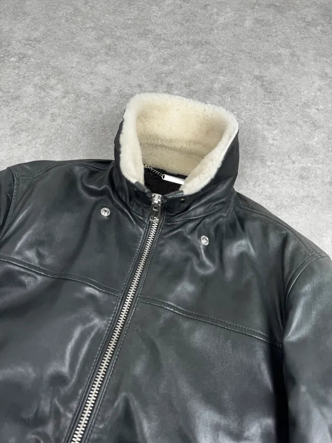 AW2015 Cavalli Black Aviator Leather Jacket JigDgHr 5