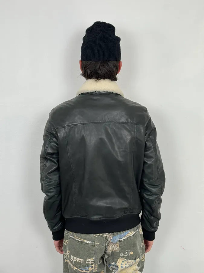 AW2015 Cavalli Black Aviator Leather Jacket JigDgHr 2