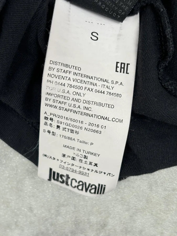 SS2016 Cavalli Black Graphic Lips Rock T-Shirt  qDzFTww 9