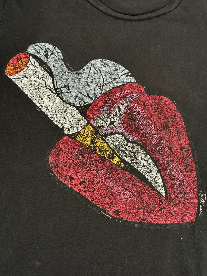 SS2016 Cavalli Black Graphic Lips Rock T-Shirt  qDzFTww 6
