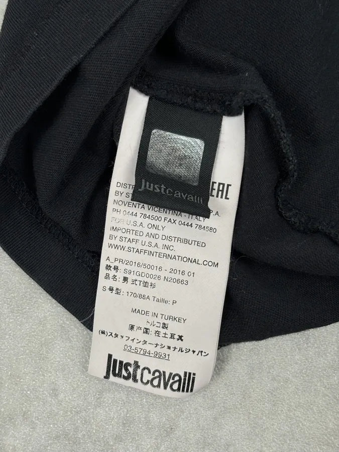 SS2016 Cavalli Black Graphic Lips Rock T-Shirt  qDzFTww 8