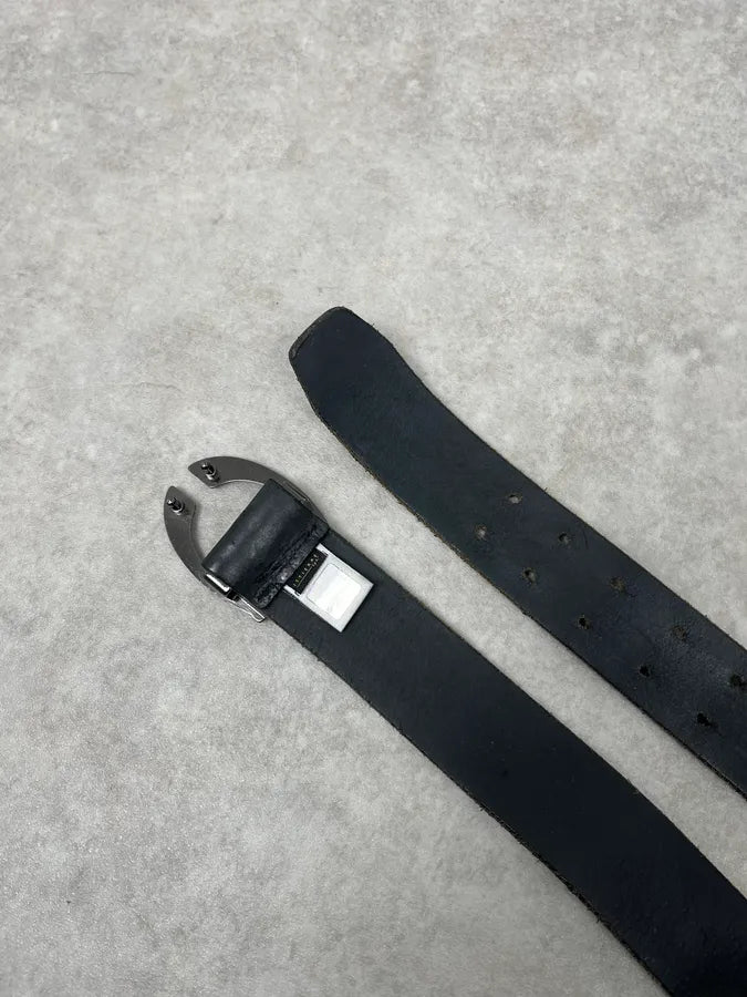 2000s Cavalli Black Crocodile Embossed Leather Belt dZuZtxC 5