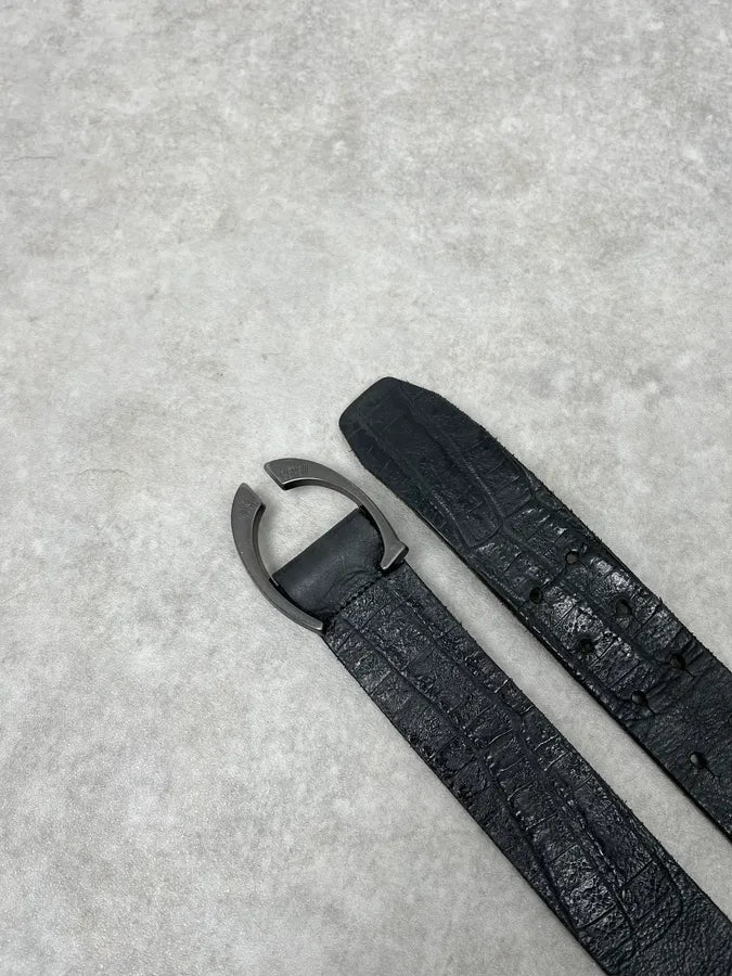 2000s Cavalli Black Crocodile Embossed Leather Belt dZuZtxC 2