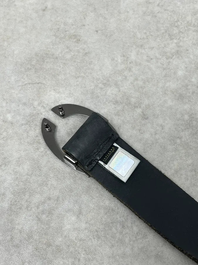 2000s Cavalli Black Crocodile Embossed Leather Belt dZuZtxC 6