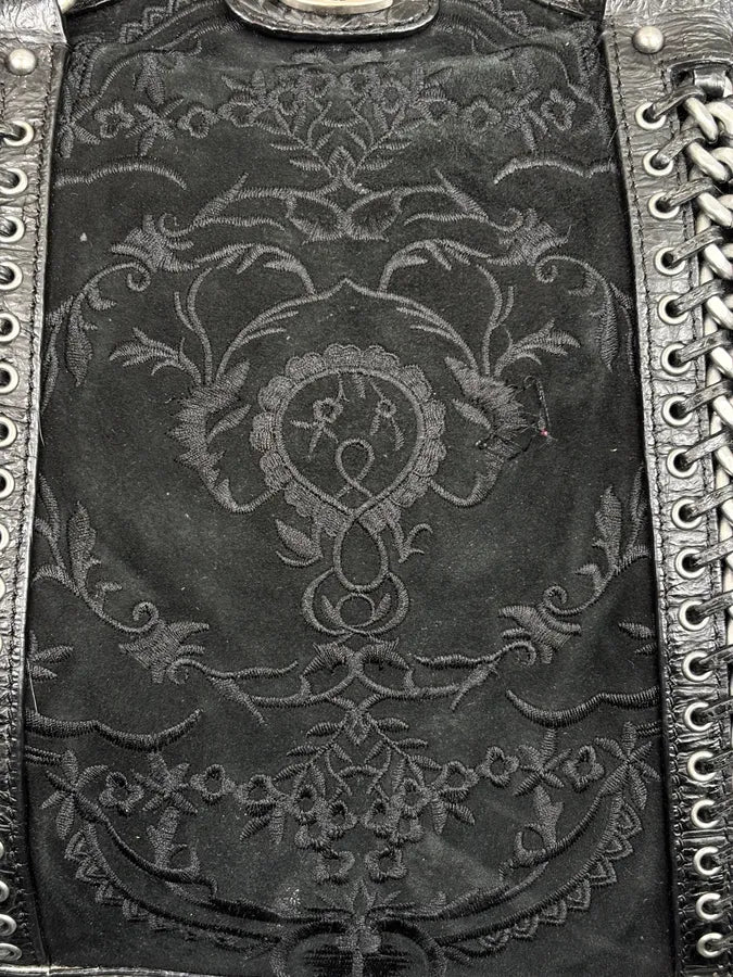 2000s Cavalli Black Leather Embroidered Chain Handle Bag SZzhyBX 6