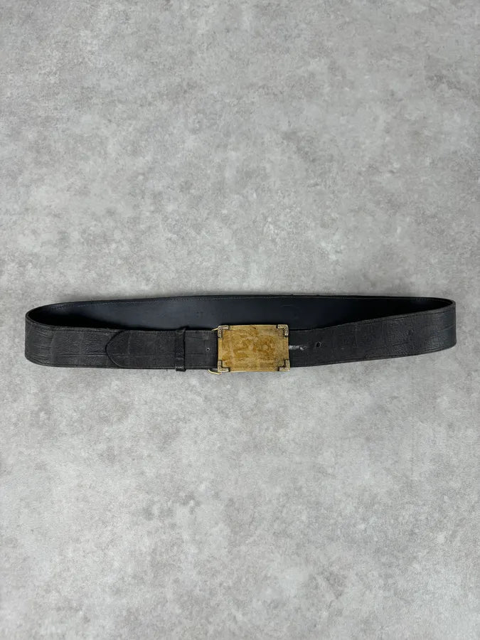 Cavalli Black Leather Golden Buckle Dirt Effect Belt  ucyCEOG 2