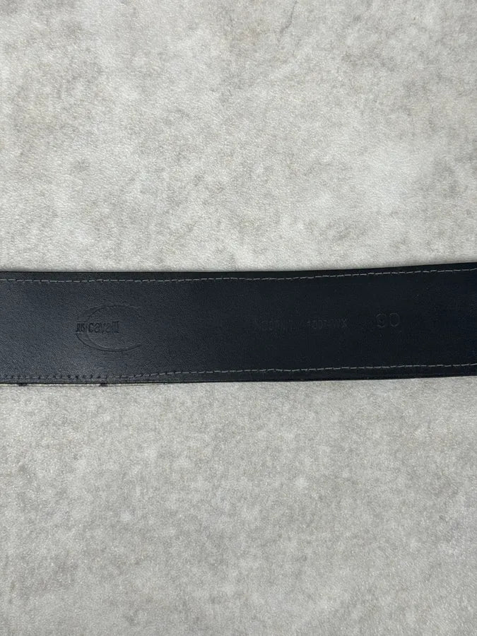Cavalli Black Leather Golden Buckle Dirt Effect Belt  ucyCEOG 7