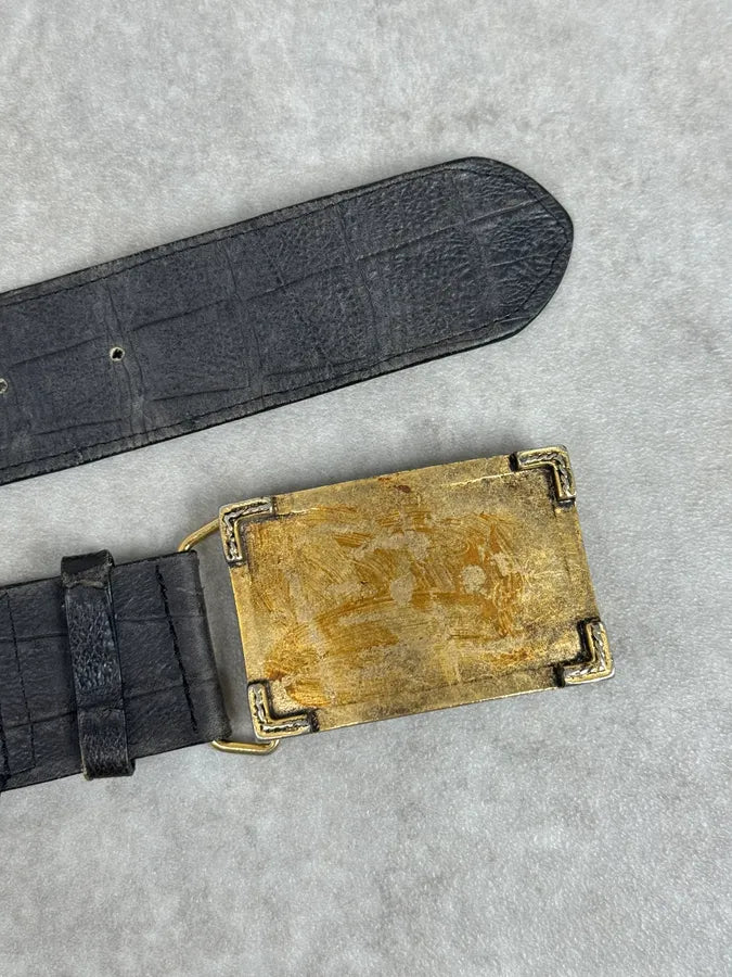 Cavalli Black Leather Golden Buckle Dirt Effect Belt  ucyCEOG 5