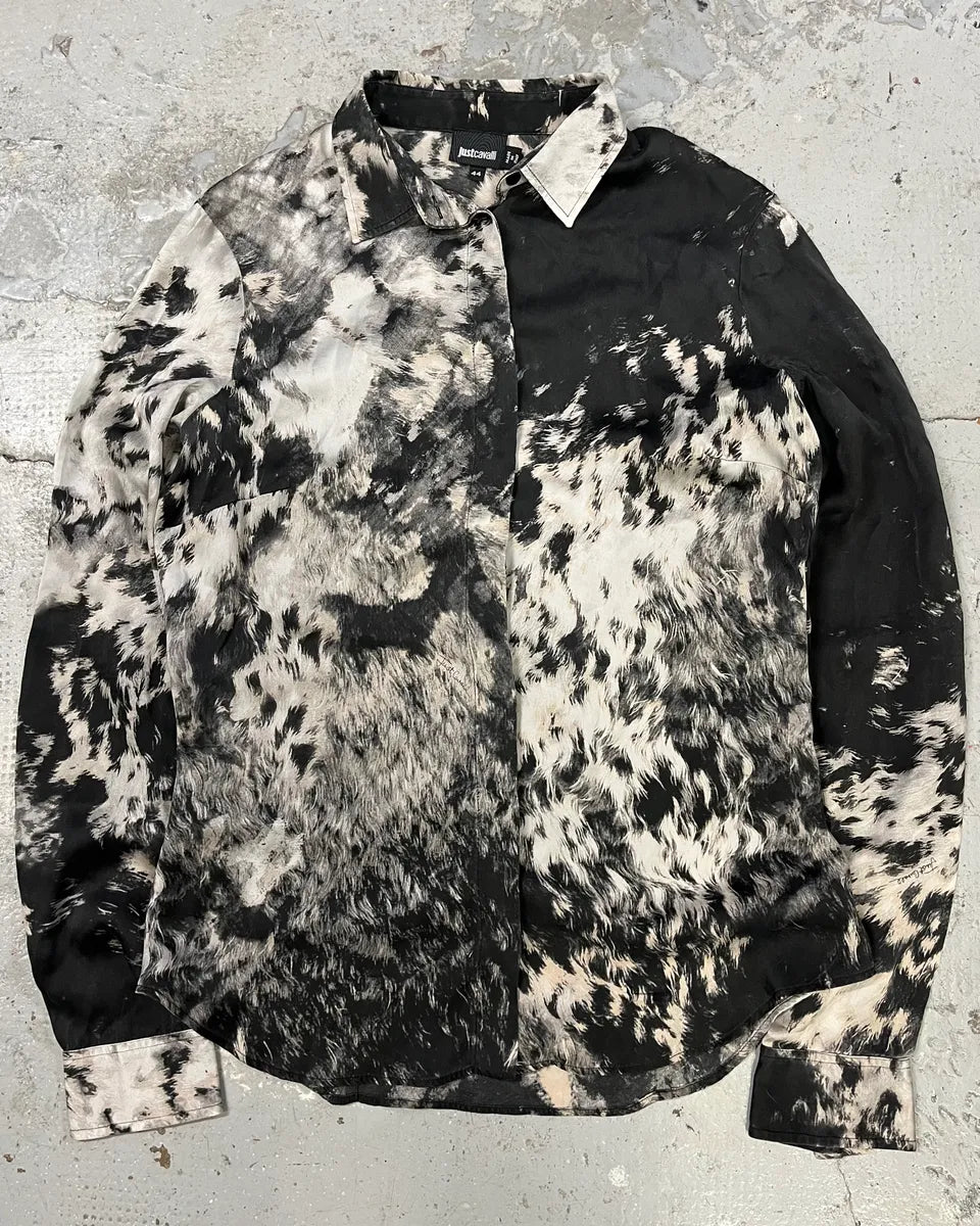 Cavalli Black Obscur Cow Fur Shirt (S) RBtaSOp 0