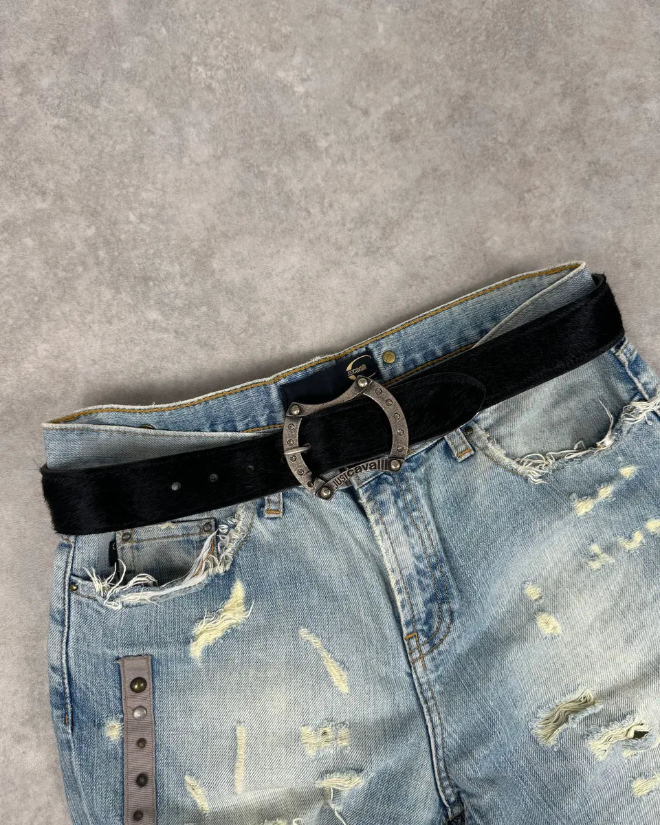 2000s Cavalli Black Pony Hair Belt MkcjGZz 0