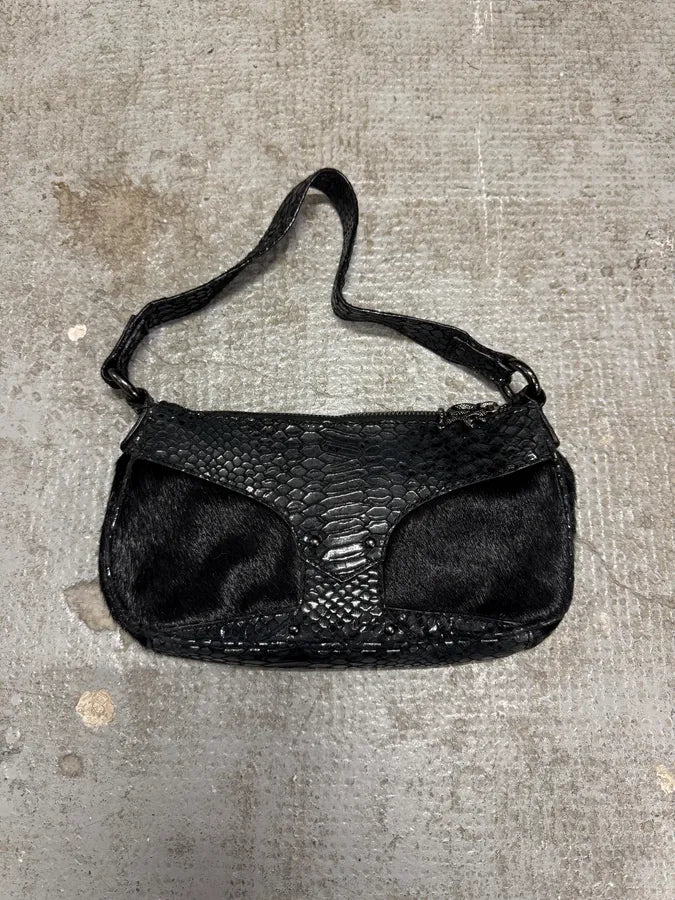 Cavalli Black Pony Hair Python Effect Bag (OS) 1