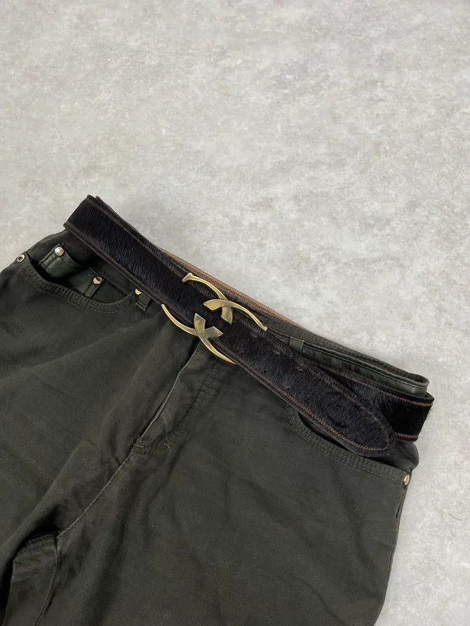 Cavalli Black Ponyhair Leather Belt  UelTaak 0