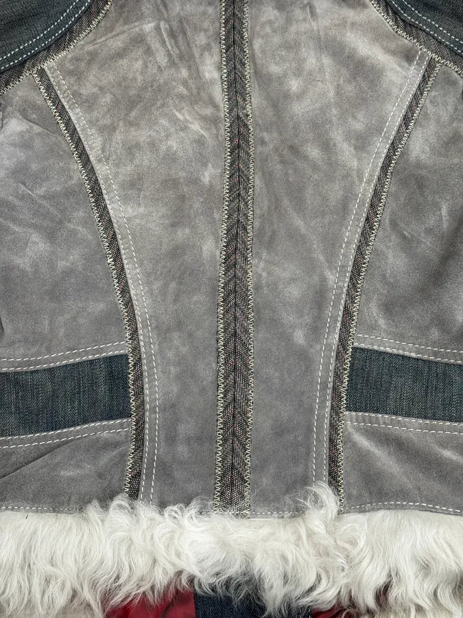 AW2005 Cavalli Mongolian Fur Grey Leather & Blue Denim Jacket ALCbIWW 11