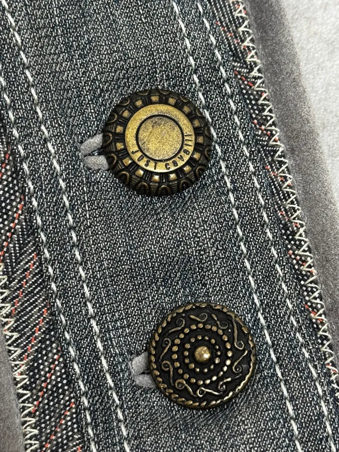 AW2005 Cavalli Mongolian Fur Grey Leather & Blue Denim Jacket ALCbIWW 12