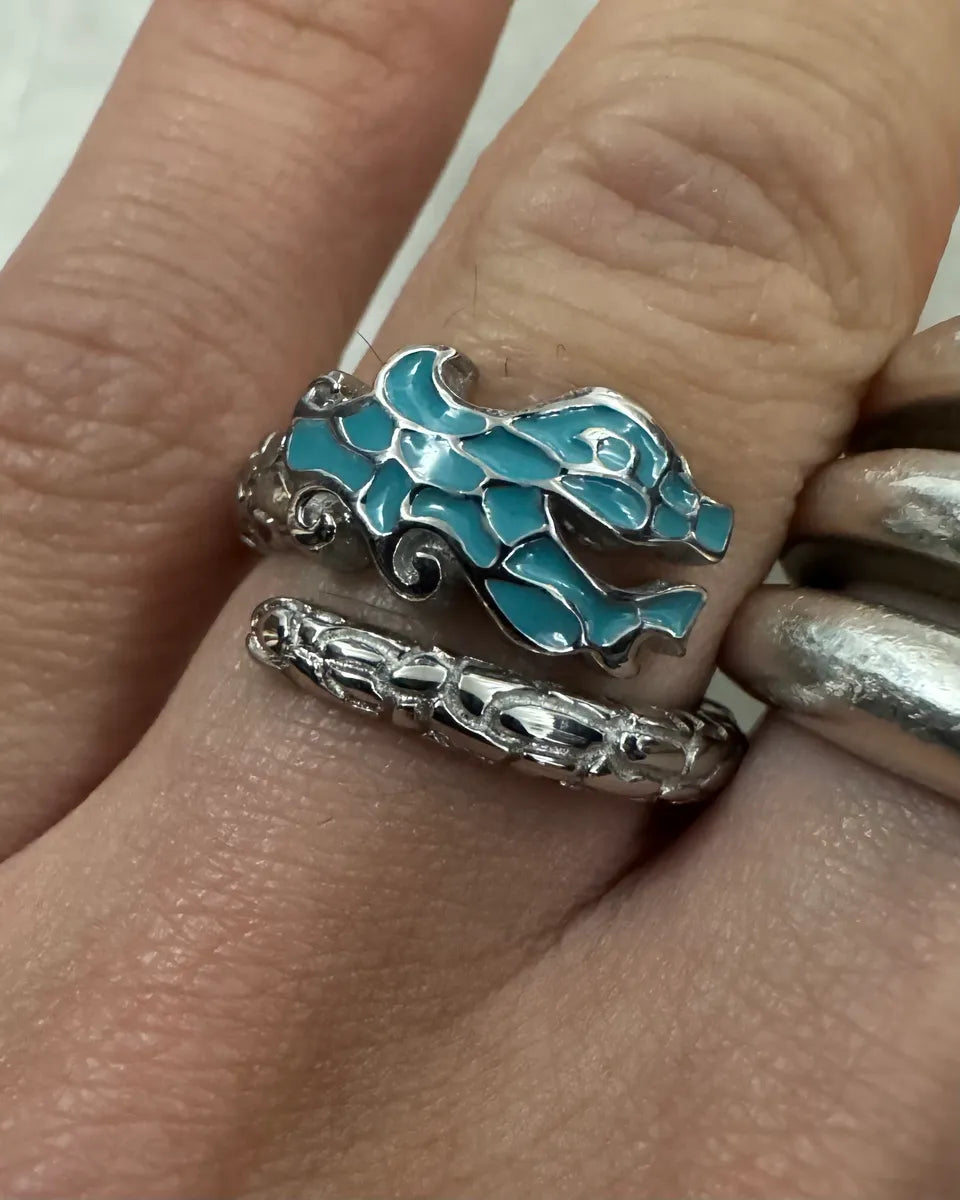 Cavalli Blue Asian Dragon Metal Ring (OS) ZJUFRRg 0