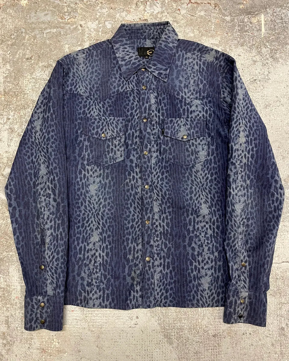 Cavalli Blue Safari Savage Leopard Shirt (M/L) 0