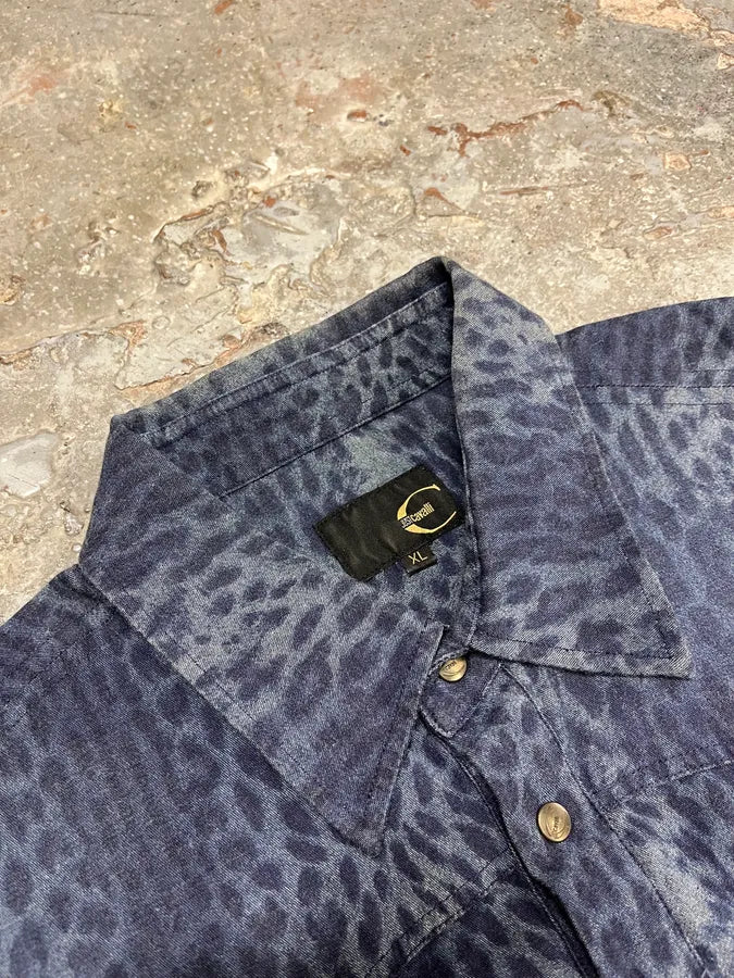 Cavalli Blue Safari Savage Leopard Shirt (M/L) 3