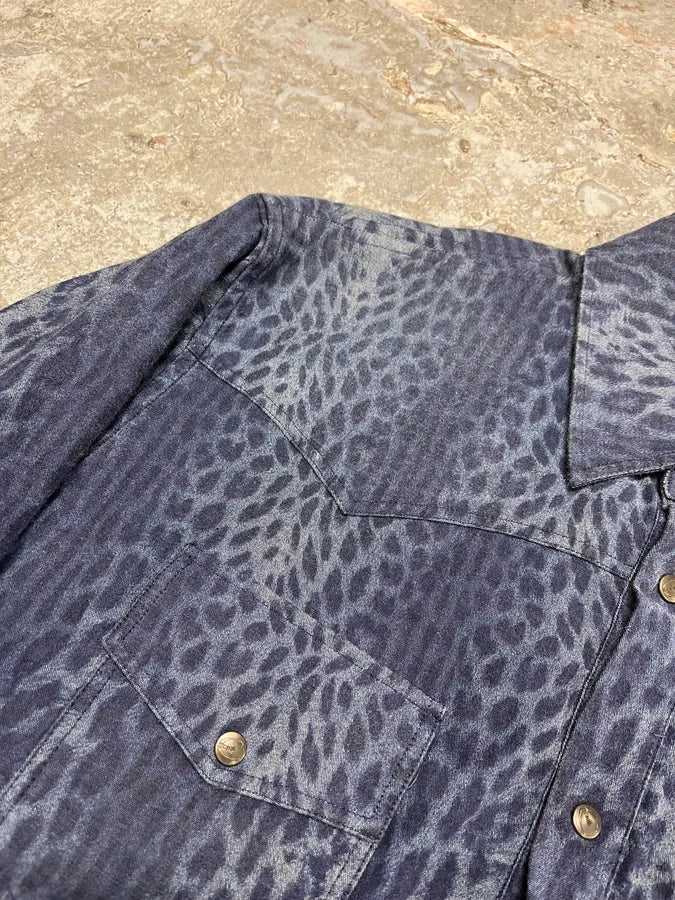 Cavalli Blue Safari Savage Leopard Shirt (M/L) 4