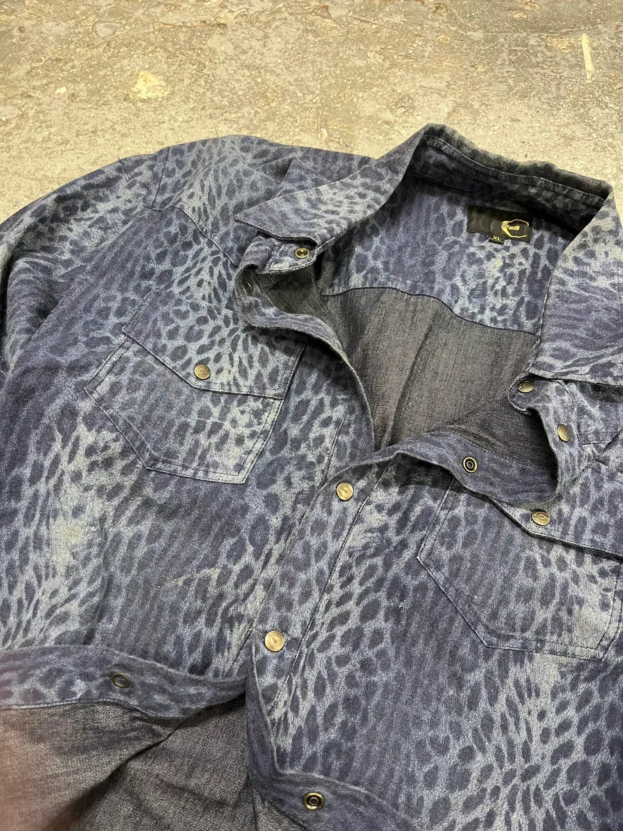 Cavalli Blue Safari Savage Leopard Shirt (M/L) 7