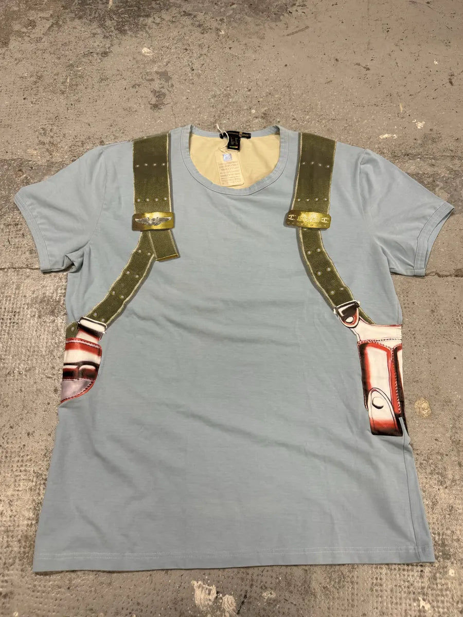 Cavalli Blue Trompe L’oeil Cowboy Gun T-Shirt OcsCmOh 0