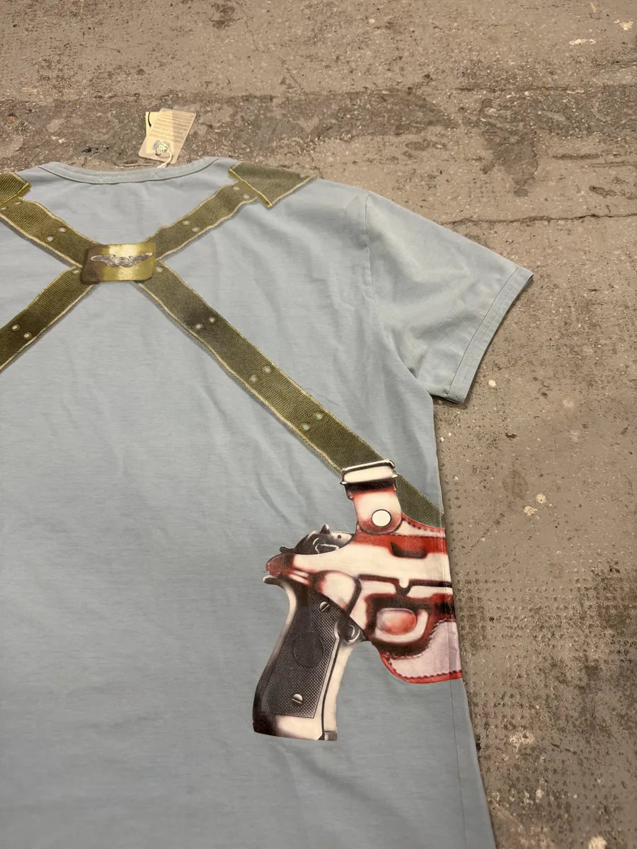 Cavalli Blue Trompe L’oeil Cowboy Gun T-Shirt OcsCmOh 4