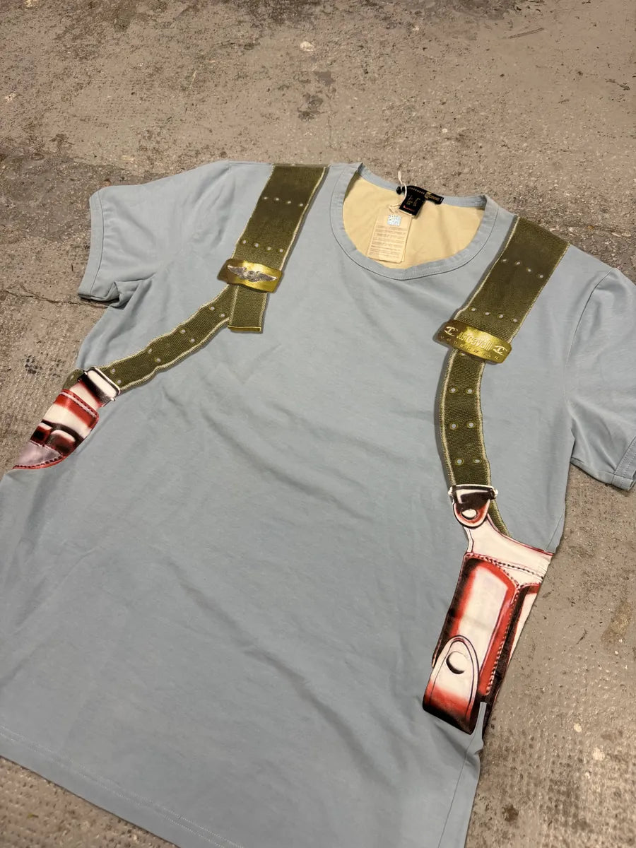 Cavalli Blue Trompe L’oeil Cowboy Gun T-Shirt OcsCmOh 9