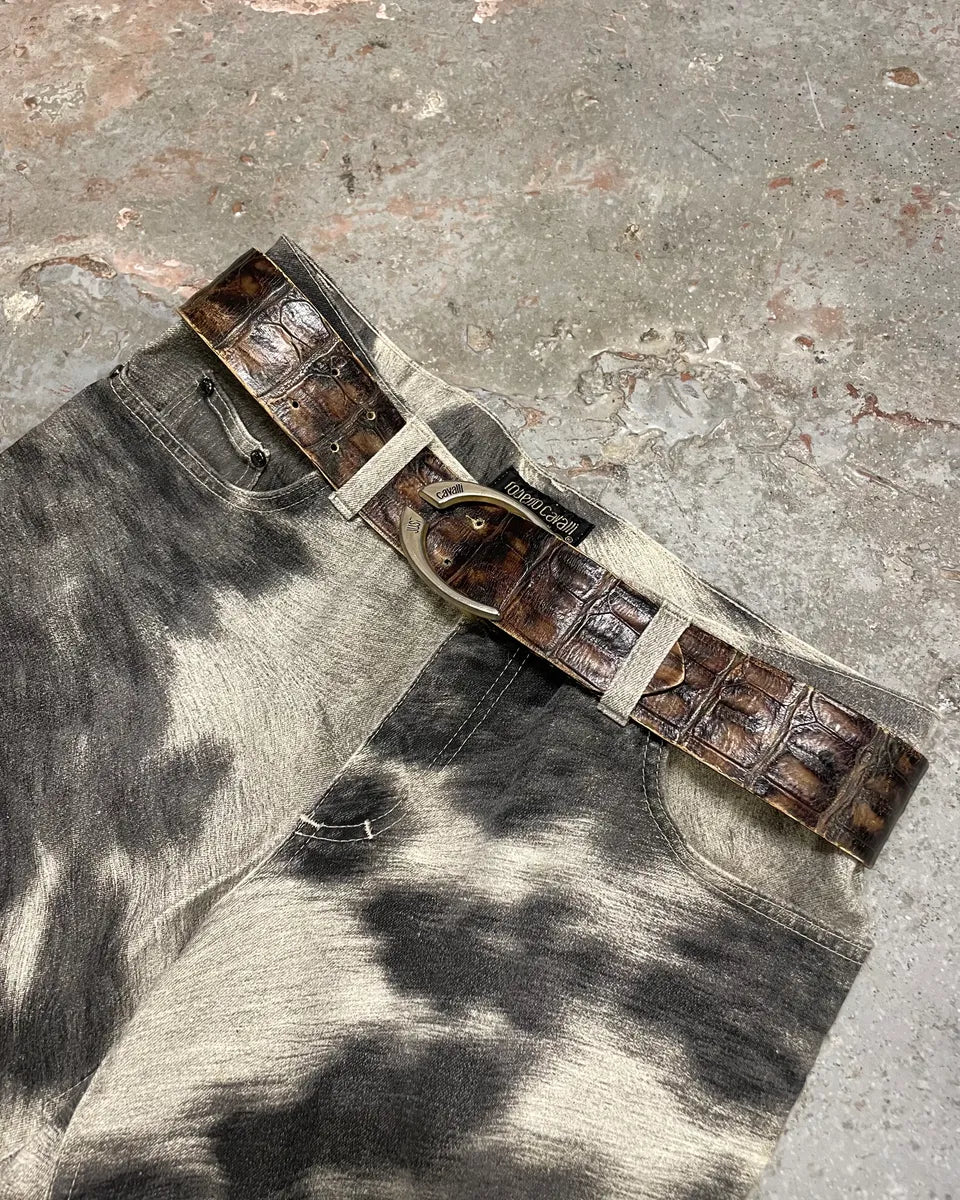 Cavalli Brown Crocodile Embossed Effect Leather Belt MomSxqu 0
