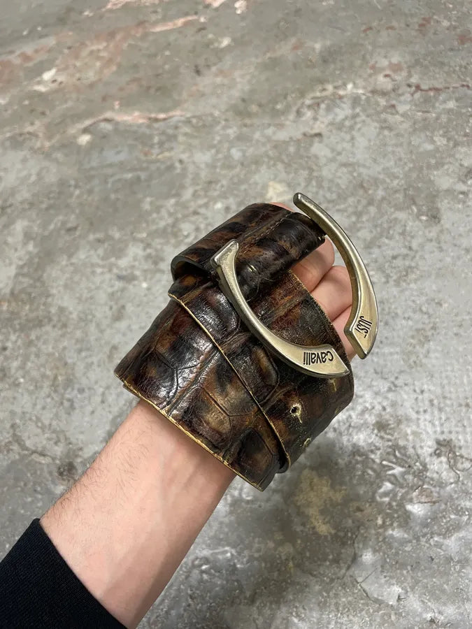 Cavalli Brown Crocodile Embossed Effect Leather Belt MomSxqu 2