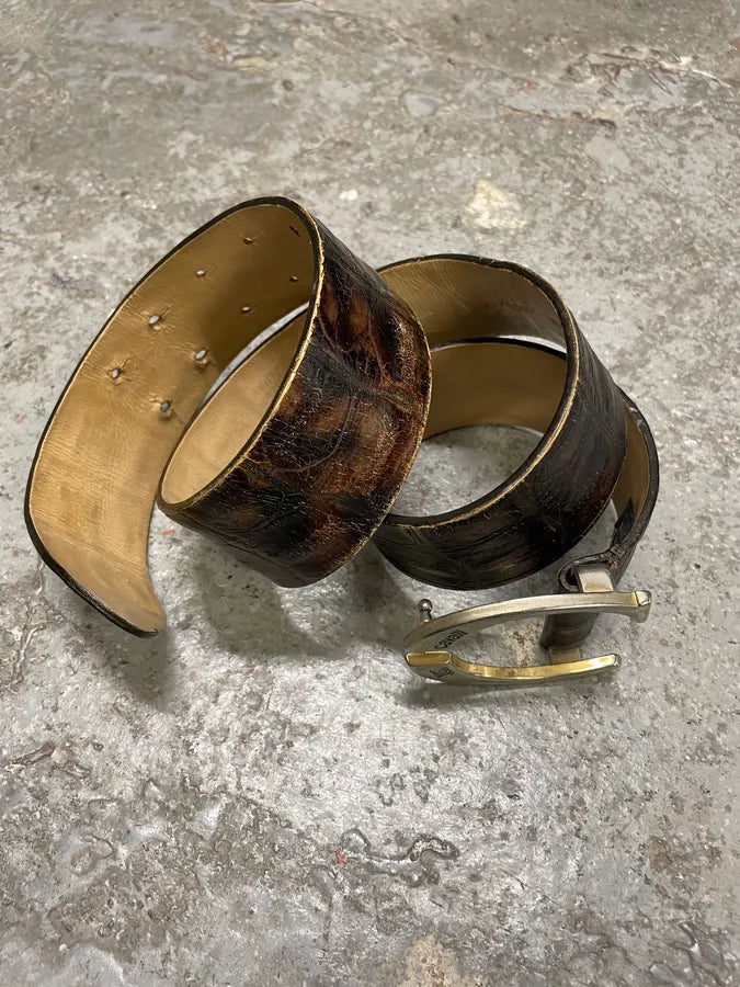 Cavalli Brown Crocodile Embossed Effect Leather Belt MomSxqu 4