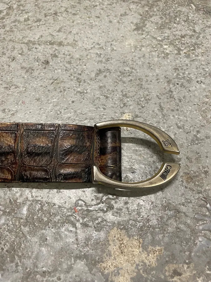 Cavalli Brown Crocodile Embossed Effect Leather Belt MomSxqu 5