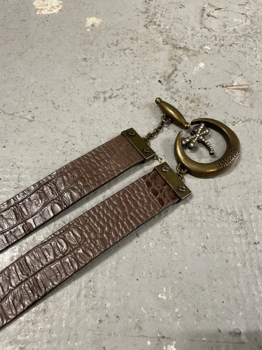 Cavalli Brown Embossed Crocodile Effect Leather Belt UWvjVkZ 1