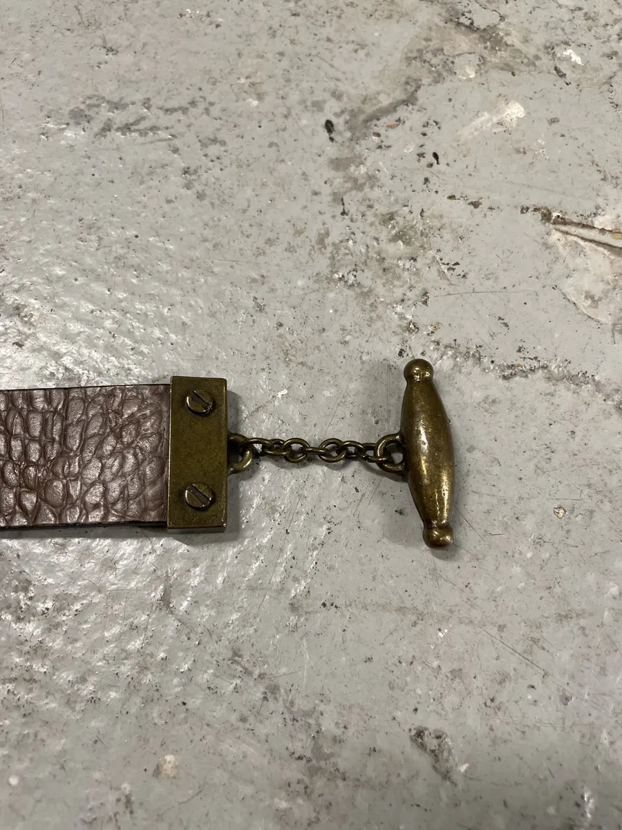 Cavalli Brown Embossed Crocodile Effect Leather Belt UWvjVkZ 5