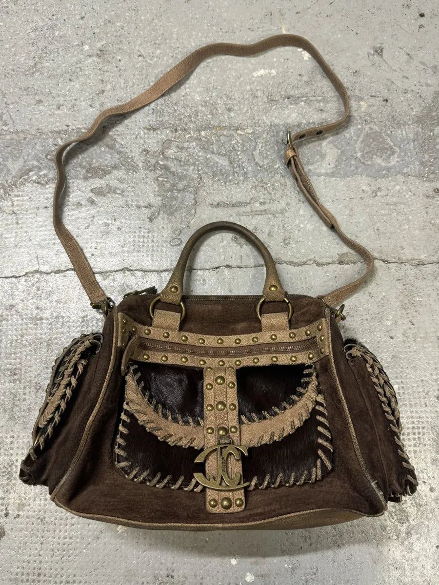 Cavalli Brown Suede Leather Pony Hair Handle Bag (OS) GgJKavA 0