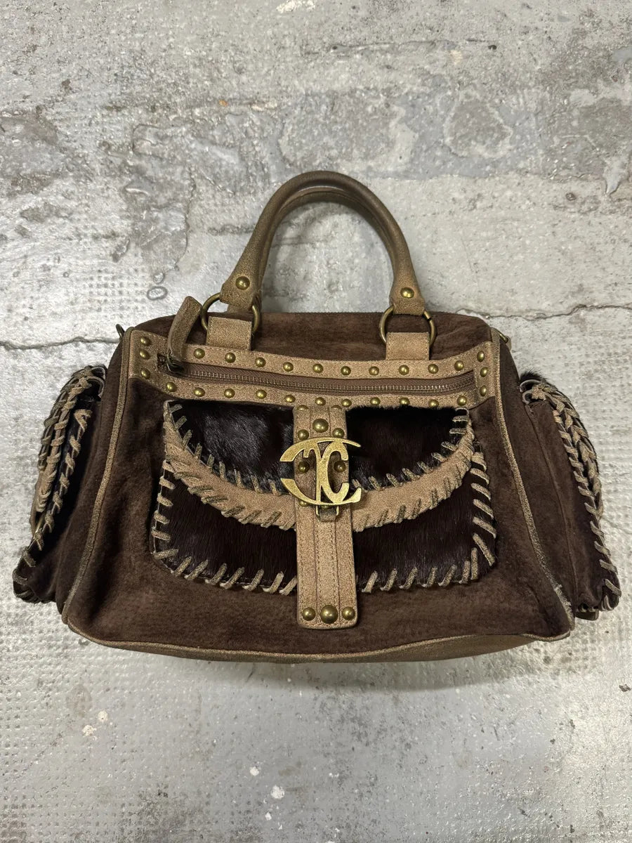 Cavalli Brown Suede Leather Pony Hair Handle Bag (OS) GgJKavA 3
