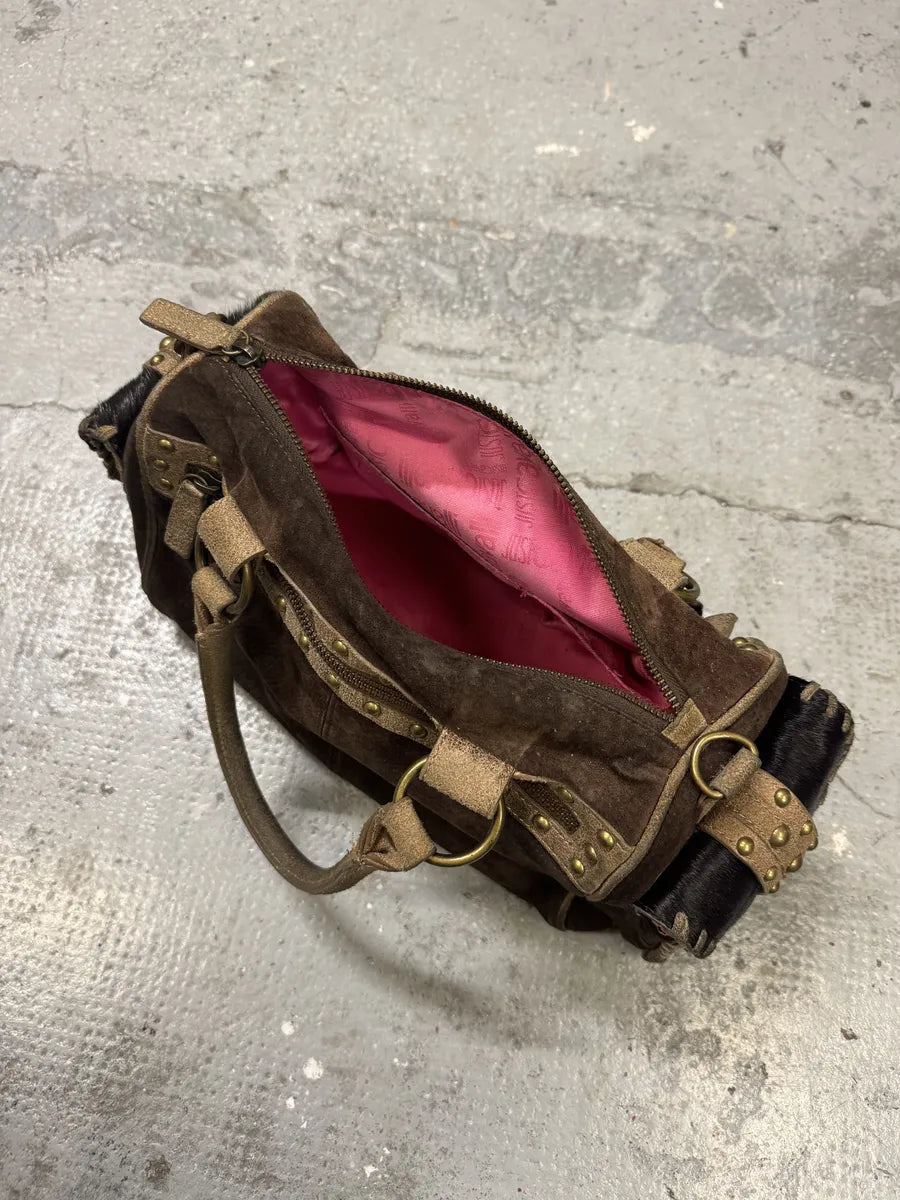 Cavalli Brown Suede Leather Pony Hair Handle Bag (OS) GgJKavA 4