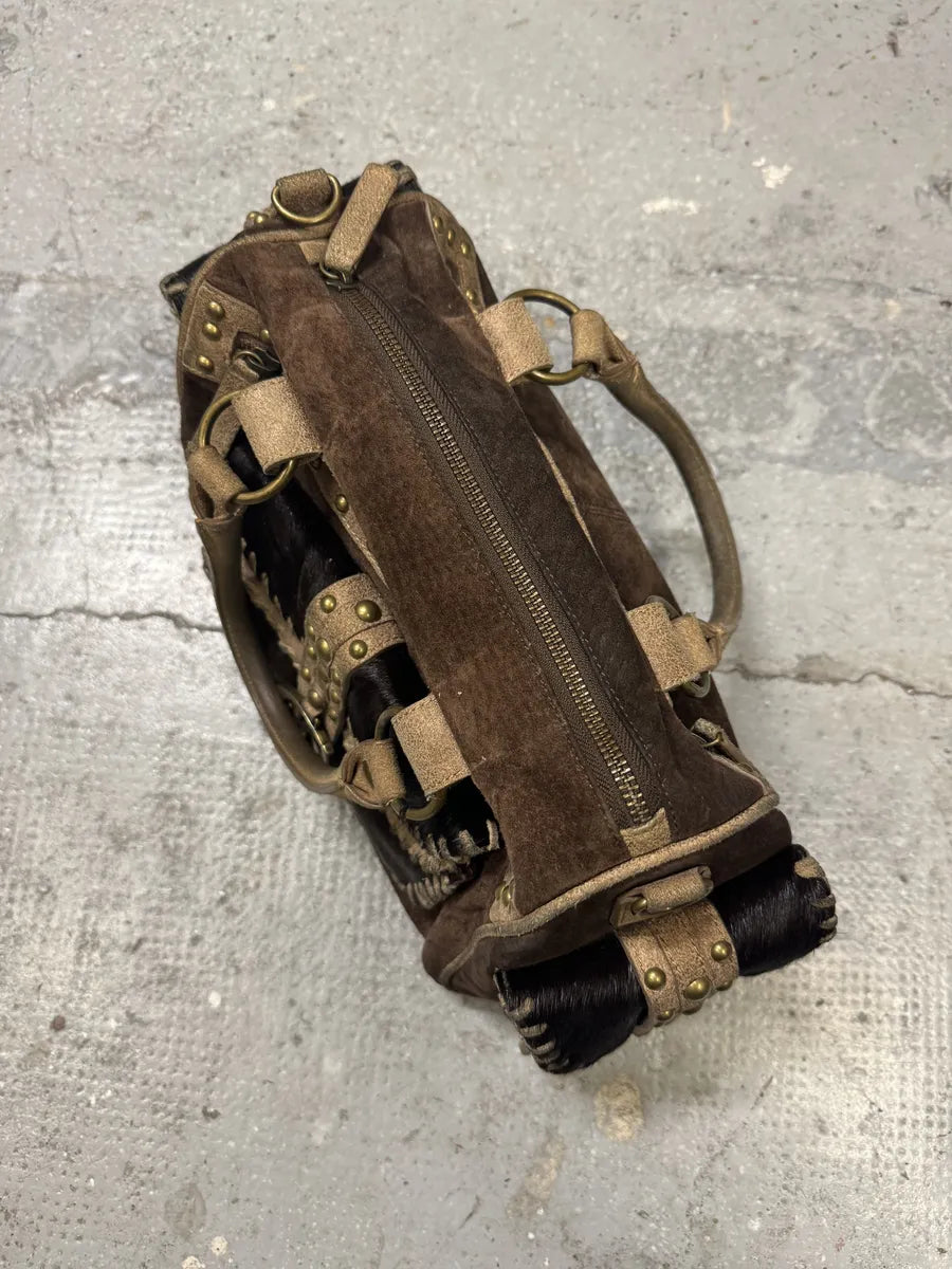 Cavalli Brown Suede Leather Pony Hair Handle Bag (OS) GgJKavA 8